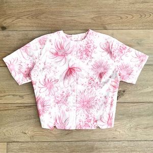 Vintage 70s Pink and White Floral Blouse